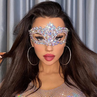 XSBODY Halloween Mask for Women Cosplay Costume Indian Glitters Fashion Sexy Face Full Jewelry Crystal Rhinestone Rave Mask Gift