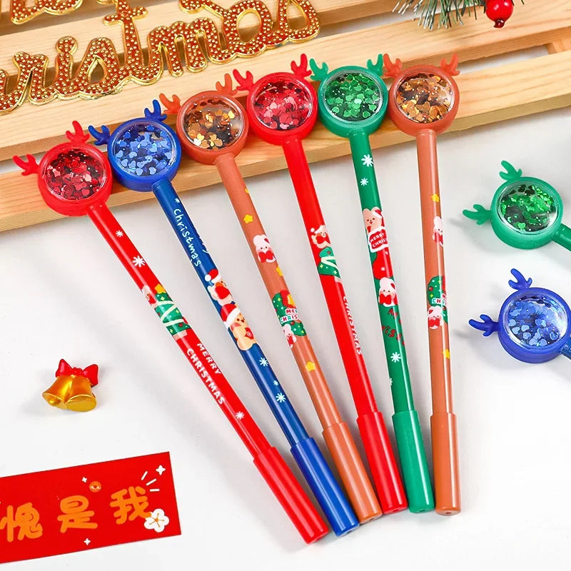 12/60 Pcs Creative Christmas Elk Sequined Gel Pens Ins Girl Heart Christmas Stationery Cartoon Cute Signature Water-based Pen