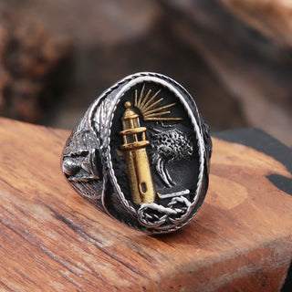 Vintage Viking Nautical Lighthouse Ring For Men Stainless Steel Lighthouse Stamp Viking Ring Nordic Bikier Amulet Jewelry Gifts