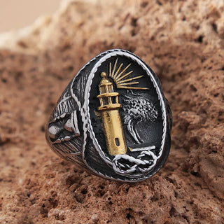 Vintage Viking Nautical Lighthouse Ring For Men Stainless Steel Lighthouse Stamp Viking Ring Nordic Bikier Amulet Jewelry Gifts