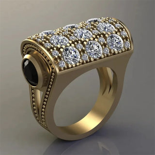 Dazzling Men Gold Color Round Rings Fashion White Stones Wedding Engagement Bridal Ring Jewelry