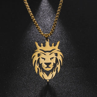 My Shape Lion King Crown Pendent Necklaces for Men Boys Stainless Steel Punk Animal Wolf Charms Choker Chains Hip Hop Jewelry