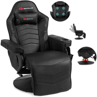 POWERSTONE Gaming Recliner Massage Gaming Chair with Footrest Ergonomic PU Leather Single Sofa with Cup Holder Headrest