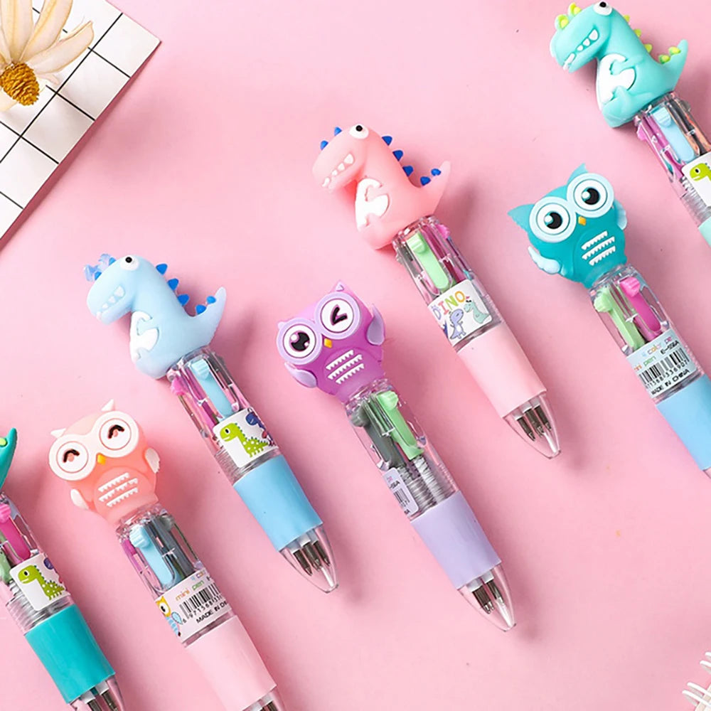 4 Colors Cartoon Animal Ballpen Multicolor Ballpoint Pen Cute Mini Pens Novelty Student Gifts Office School Writing Supplies