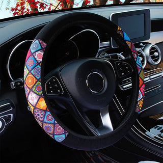 38cm Elastic Car Steering Wheel Cover Ethnic Style Print Anti-slip Car Styling Car Steering-wheel Cover Car Interior Accessories