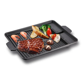 Korean Grill Pan Non-stick Bakeware Smokeless Barbecue Tray Stovetop Plate for Kitchen Indoor Outdoor Party Camping BBQ Grilling