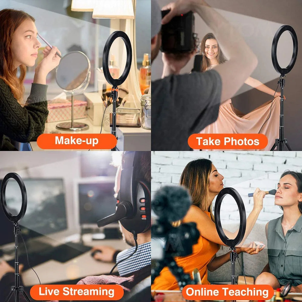 26cm Selfie Ring Light RGB Fill LED RingLight Selfie Lamp Photography Lighting With Mobile Holder Tripod Stand For Video Youtube