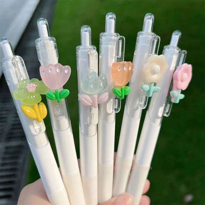 1/2pcs Cute Mini Flower Gel Pens Black Ink Neutral Pens Kawaii Korean Stationery Kids Gifts Writing Tools School Office Supplies