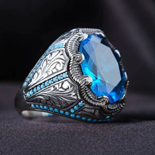 2022 New Fashion Luxury Jewelry Retro Silver Color Hand Engraved Pattern Ring Retro Punk Men