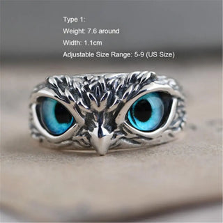 New Vintage Owl Rings For Women Men Design Multicolor Cat Eye Finger Rings Silver Color Adjustable Opening Animal Couple Jewelry