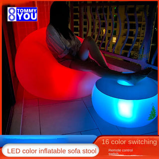 Luminous Lazy Person Inflatable Sofas Camping LED Remote Control 16 Colors Dimming Outdoor Shine Foldable Stools Beach Chairs