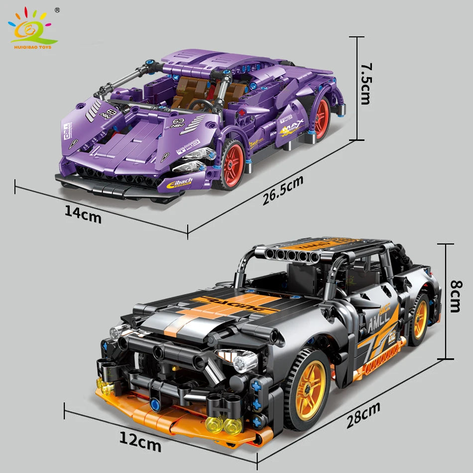 HUIQIBAO Technical Super Racing Car Model Building Blocks Automobile Pull Back DIY MOC Vehicle Bricks Children Construction Toys