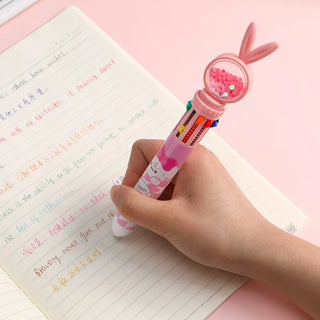 12Pcs Kawaii Rabbit Ballpoint Pen 10 Colors Cartoon Cute Bunny Sequin Pens Kids School Office Stationery Multicolor Ball Pen