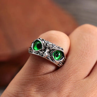 New Vintage Owl Rings For Women Men Design Multicolor Cat Eye Finger Rings Silver Color Adjustable Opening Animal Couple Jewelry