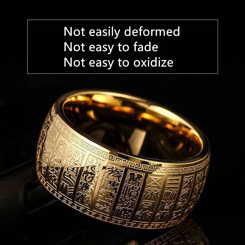 Fashion Titanium steel Chinese seal characters Carving Taoism Taiyi Golden Light Mantra Pray for good luck Charms Ring Jewelry