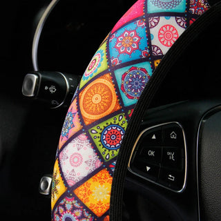 38cm Elastic Car Steering Wheel Cover Ethnic Style Print Anti-slip Car Styling Car Steering-wheel Cover Car Interior Accessories