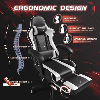 PU Leather Gaming Chair with Footrest & Lumbar Support,White