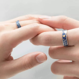 Creative Van Gogh Starry Sky Open Lover Fashion Rings Personality Romantic Men Women Couple Jewelry Couples Rings Gift