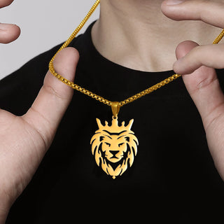 My Shape Lion King Crown Pendent Necklaces for Men Boys Stainless Steel Punk Animal Wolf Charms Choker Chains Hip Hop Jewelry