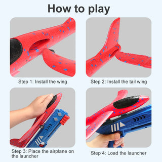 Kids Toys Catapult Plane Gun-style Launching Aircraft Gunner Throwing Aircraft Toys for Boys Birthday Christmas Gifts