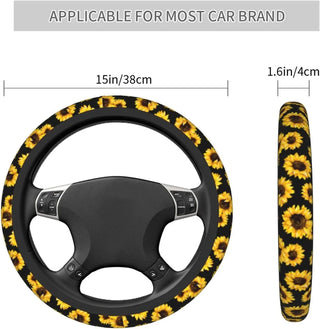 Sunflower Floral Neoprene Steering Wheel Cover Universal 15 Inch Breathable Anti Slip Car Decor Accessories for Women Men