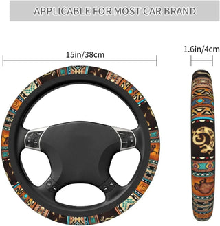 Boho Ethnic Pattern Steering Wheel Cover 15 InchNeoprene Anti-Slip Universal Steering Wheel Wrap for Women/Men Car Decoration