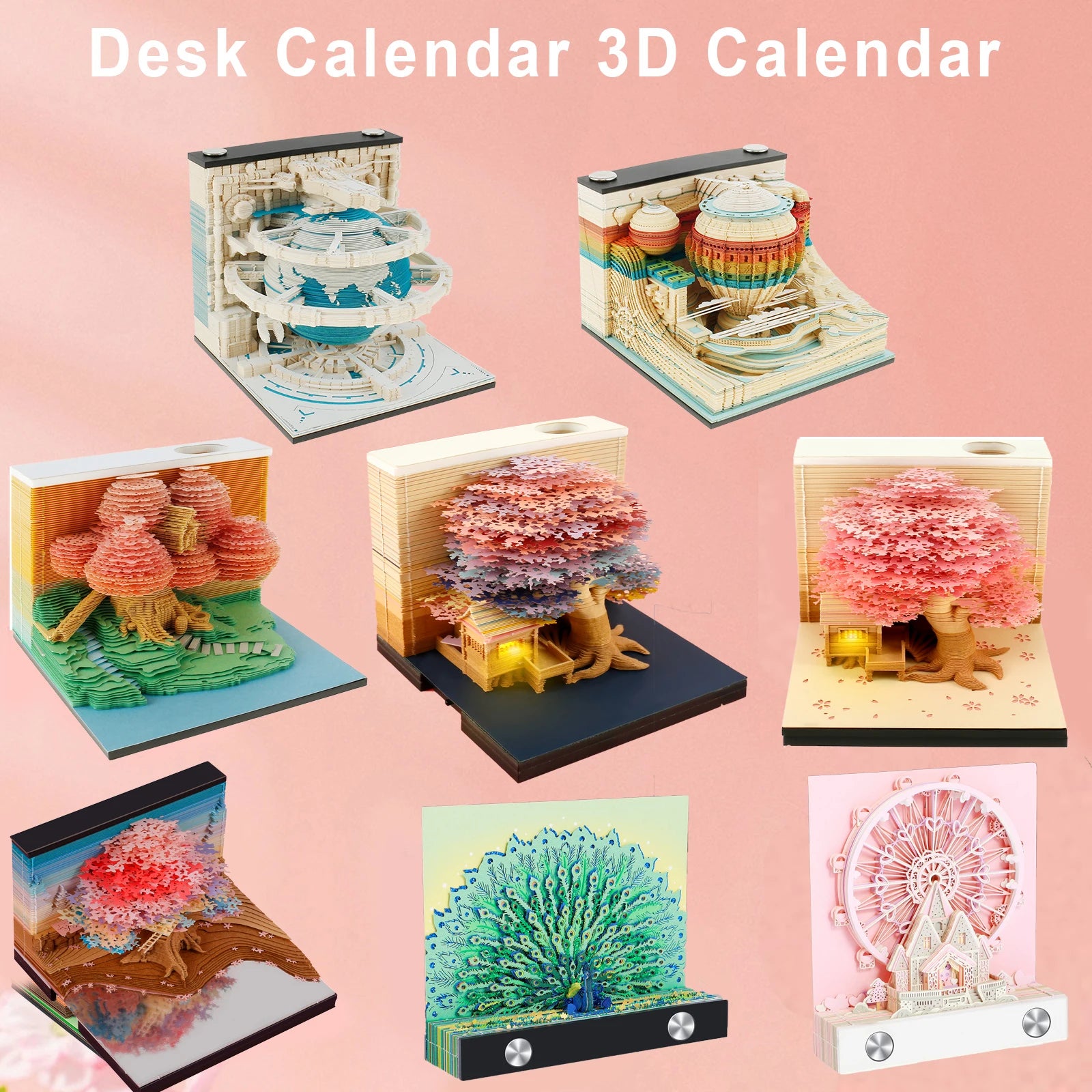 3D Memo Pad Paper Carving Notes 2024 Calendar Memo Pad with LED Light Tear-Away Paper Memo Pad Note Cards Birthday Gift Kids