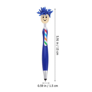 6pcs Plush Hair Mop Head Pen Cartoon Students Writing Pen Plastic Ballpoint Pen School Office Writing Stationery(Assorted Color)