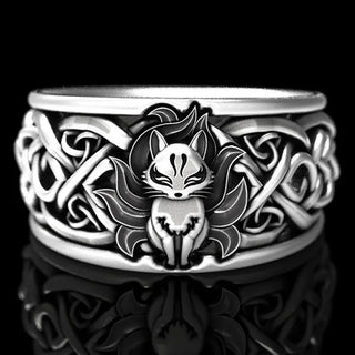 Vintage Nine Tailed Fox Rings for Women Girls Viking Men Trendy Ring Jewelry Gifts Adjustable