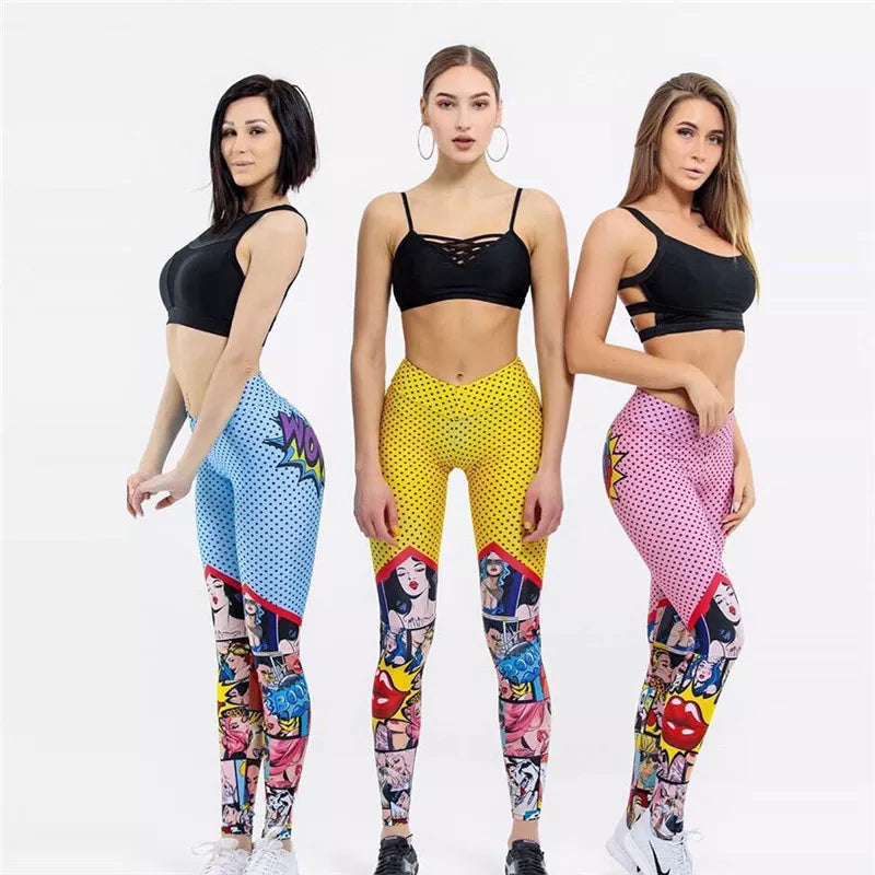 Push Up Sport Leggings Women Fitness Yoga Pants Girl Stretch Dot Cartoon Gym Tights Print Casual Pencil Pants Female Clothing