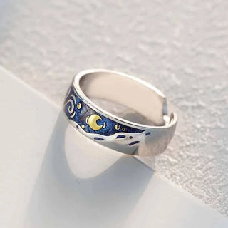 Creative Van Gogh Starry Sky Open Lover Fashion Rings Personality Romantic Men Women Couple Jewelry Couples Rings Gift