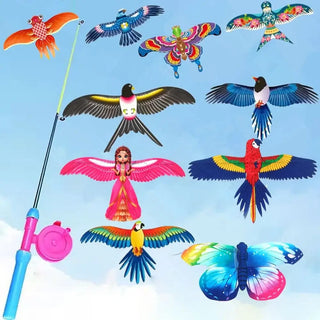 Cartoon Eagle Foldable Children Kite Mini Plastic Toys Kite Without Hand Brake Fishing Rod Toys for Children Kids Outdoor Toy