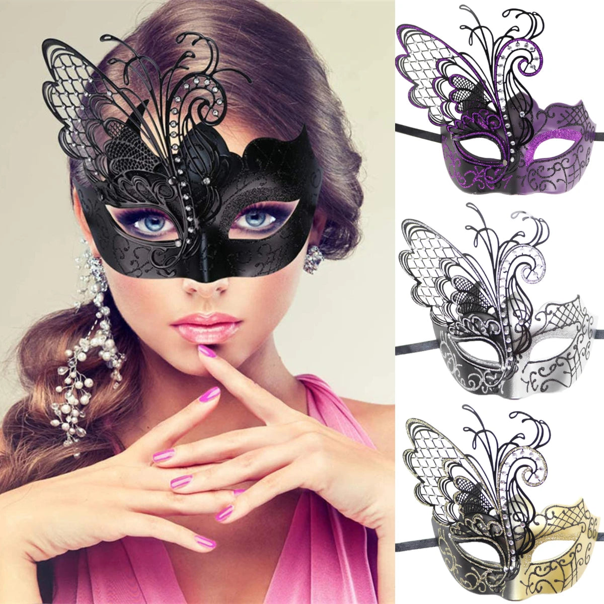 Butterfly Half Face Mask Plastic Metal Woman Party Props Halloween Cosplay Mask