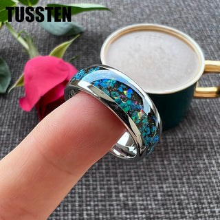 TUSSTEN 8MM So Beautiful Galaxy Opal Ring Tungsten Engagement Wedding Band For Men Women Comfort Fit