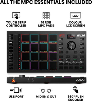 Akai Professional MPC Studio MIDI Controller Beat Maker with 16 Velocity Sensitive RGB Pads, Full MPC 2 Software, assignable Tou