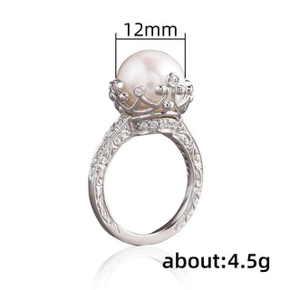 Huitan Unique Design Big Round Imitation Pearl Setting Rings for Women Engagement Wedding Party Fashion Female Ring Hot Jewelry