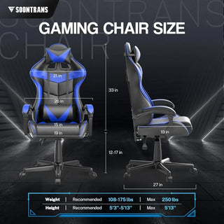 Blue Gaming Chairs with Massage,Ergonomic Computer Gamer Chair,Game Chair with Adjustable Headrest and Lumbar Support Storm Blue