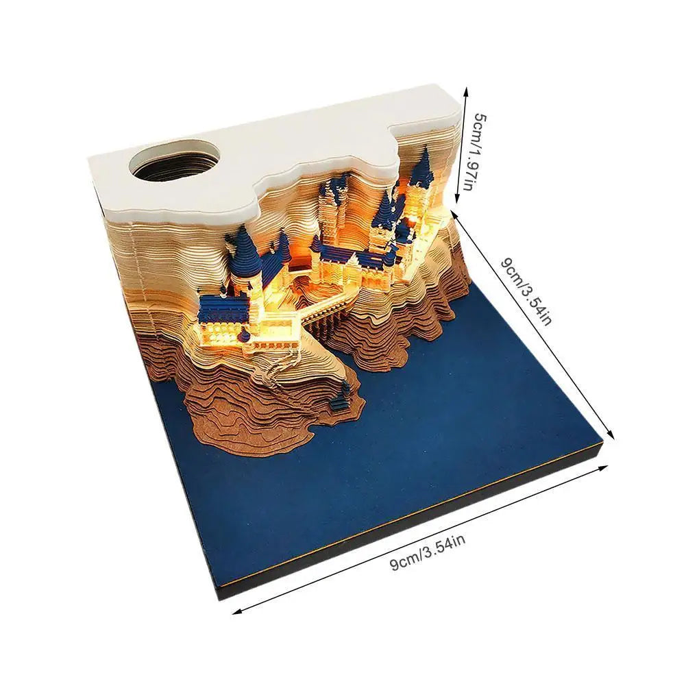 Magic Lighting Block Castle 3D Notepad 2024 Calendar Memo Pad Block Notes Hary Design Note Paper Stationery Accessories Gift