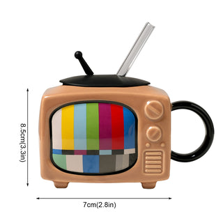 Creative 3D Television TV Shape Milk Beer Mugs with Cover Household Cup Exquisite Drinking Drinkware Ceramic Coffee Mugs Retro