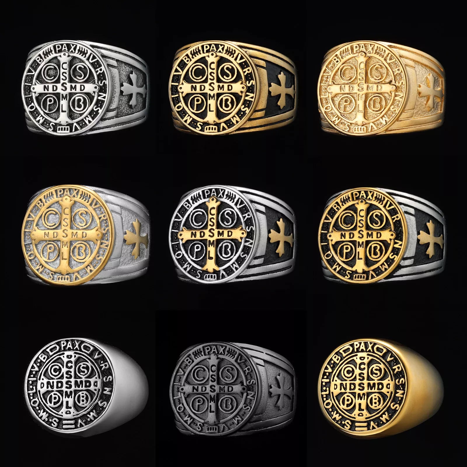 Exorcism Saint Benedict Cspb Cross Men Rings Punk Hip Hop for Boyfriend Male Stainless Steel Jewelry Creativity Gift Wholesale