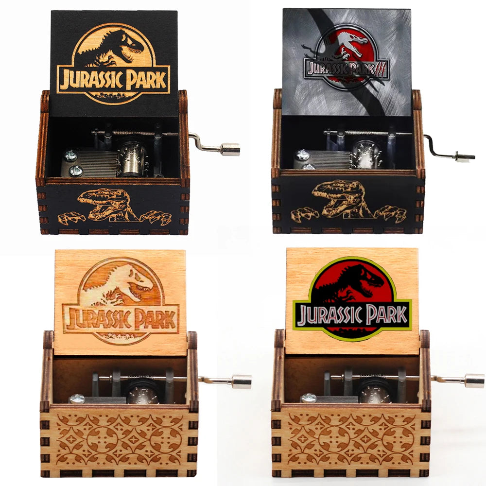 HOT Wooden Hand Crank Black Jurassic Park Music Box Children