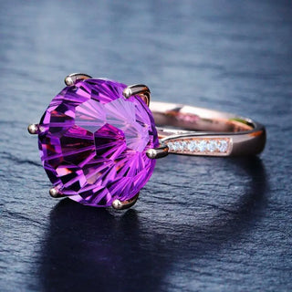 18K Rose Gold Colorful Brazilian Natural amethyst Ring Six claw Temperament Colorful Gem Diamond Style Ring Opening Ring