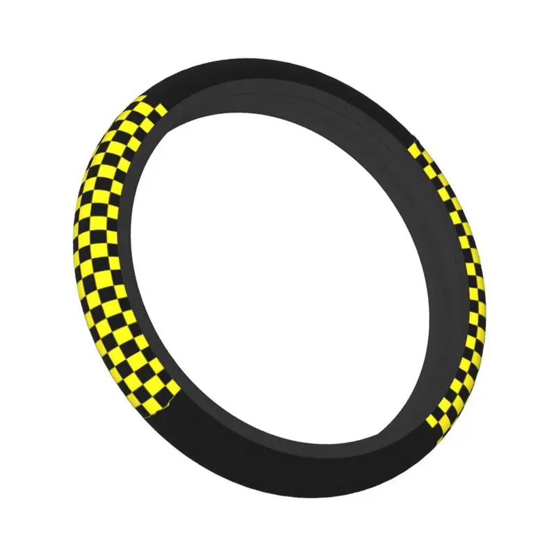 38cm Black Yellow Checkered Steering Wheel Cover Women Men Checkered Auto Car Steering Wheel Protector for Sedan Car 15 inch