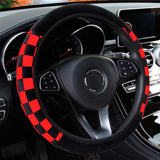 Black White Grid Plush Car Steering Wheel Cover Sport Style Warm Auto Steering Wheel Protector Interior Decoration Accessories