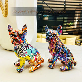 Colorful French bulldog statue, splash art animal crafts, suitable for living room, office desk, bookshelf decoration items.