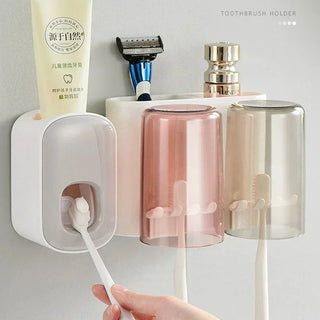 Bathroom Toothbrush Holder Organizer with Cup Toothpaste Squeezer Dispenser Wall Storage Rack Bathroom Accessories Shelf