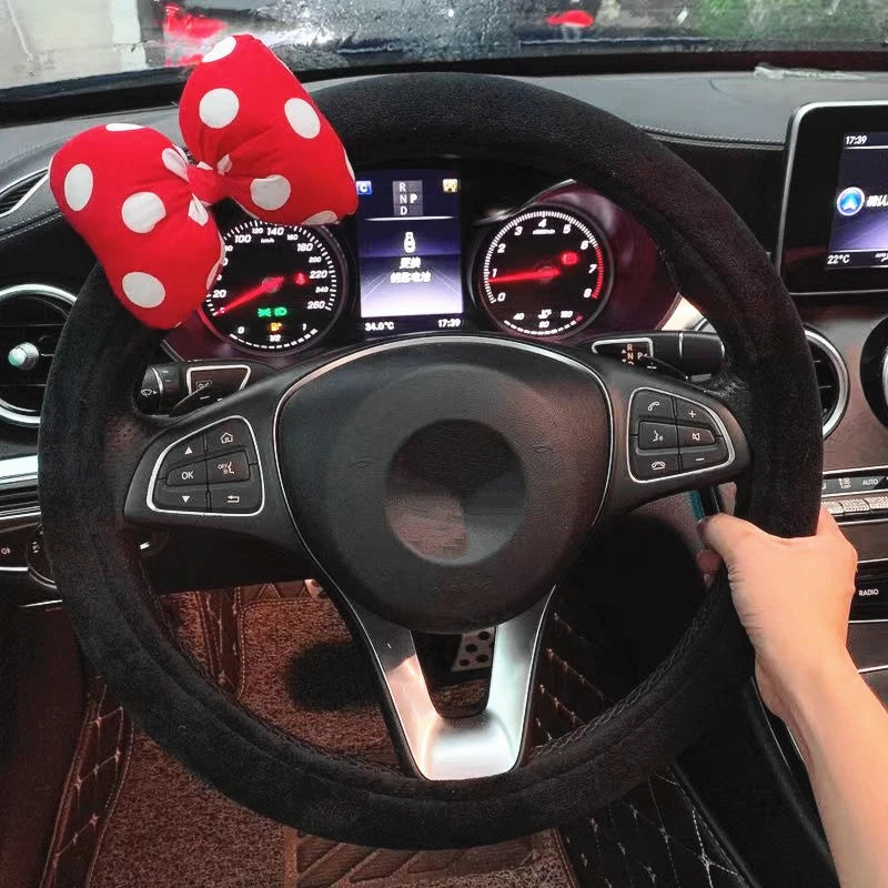 Car Steering Wheel Cover Universal Cartoon Mouse Plush Winter Summer Lovely Bowknot Cute Ears Wholesale Car Interior Accessories