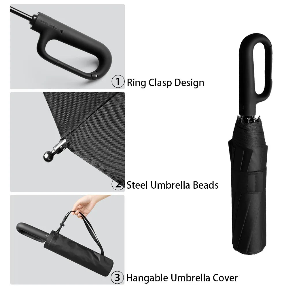 Ring Clasp Automatic Umbrella for Men Women Large Windproof  Folding Umbrella Sun Rain Umbrella Portable Sunshade Strong