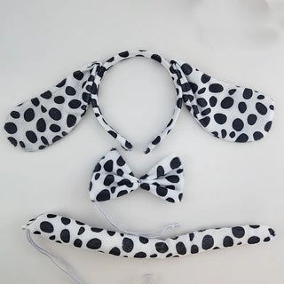 Adult Kids Plush Cartoon Boy Dalmatian Animal Dog Headband Ear Bow Tail  Gift Birthday Party Cosplay Costume Halloween Christmas