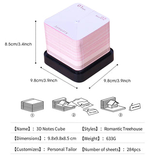 LED Block 2024 3D Notepad Memo Pad Sakura Treehouse LED 3D Calendar Block Notes Offices Paper Notes Christmas Birthday Gift